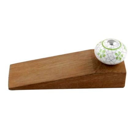 2 Pieces Lime Floral Crackle Ceramic Wooden Door Stopper